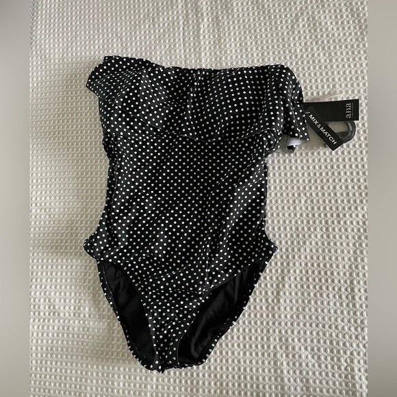 A.N.A. One piece Swimsuit Polka Dot Black & White M Off Shoulder or Halter NWT - Picture 4 of 12